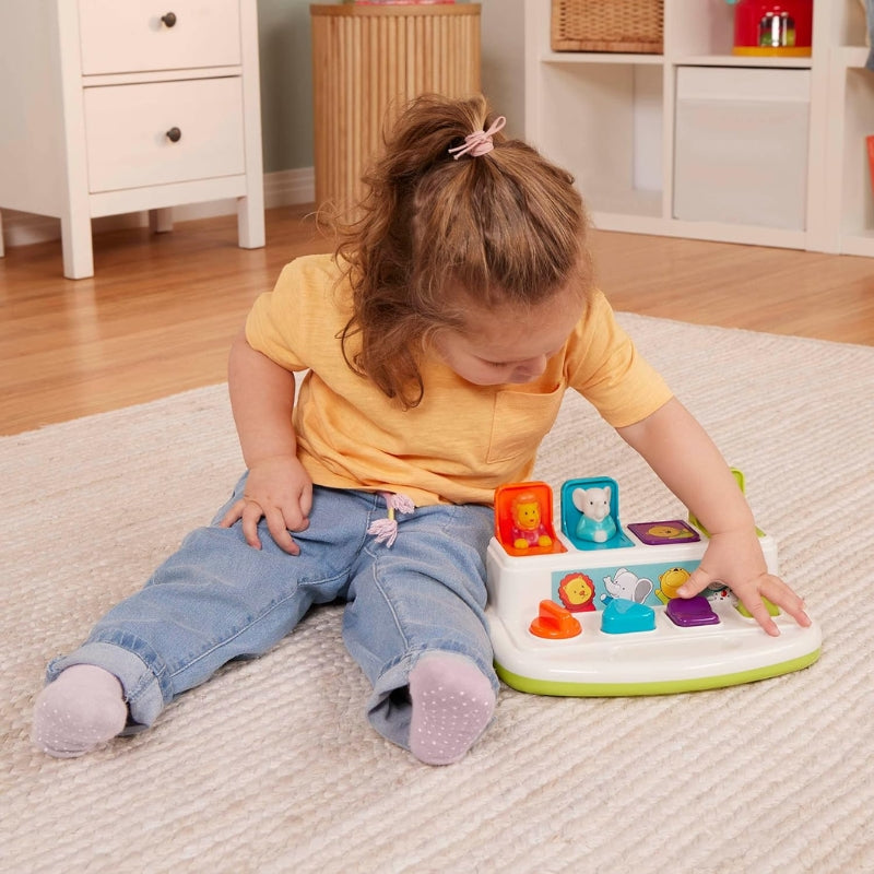 Pop Up Animal Toy for Toddlers Cause and Effect Learning Toy with Buttons & Colors