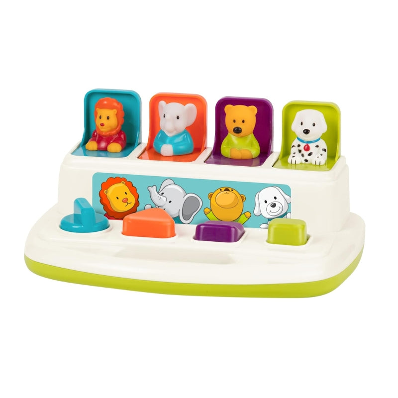 Pop Up Animal Toy for Toddlers Cause and Effect Learning Toy with Buttons & Colors