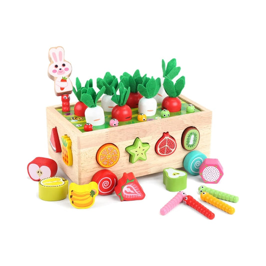 Wooden Montessori Carrot Harvest & Fruit Sorting Toy for Toddlers, Ages 1-3