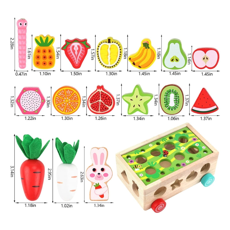 Wooden Montessori Carrot Harvest & Fruit Sorting Toy for Toddlers, Ages 1-3